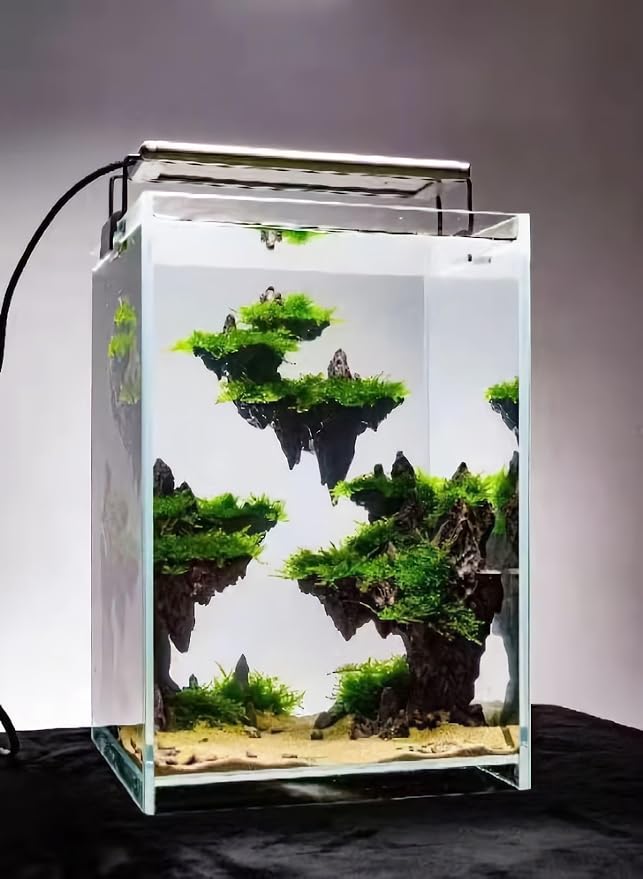 Allcolor Aquarium Rock Decor, 3-Piece Elf Island for 5-10 Gallon Tanks | Build a floating-island aquascape with three adjustable rock formations and a magnetic center piece.