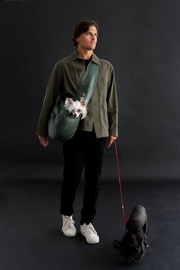 Noah & Paw Dog Sling Carrier for Small Dogs 5-18lb, Dog Sling for Small Dogs and Cats, Dog Carrier with Adjustable Padded Strap, Vegan Denim Lined with Fur, 3X Safety Features, Machine Washable