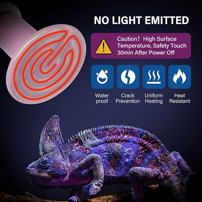 Simple Deluxe 150W 2-Pack Ceramic Heat Emitter Reptile Heat Bulb No Light, LCD Digital Aquarium Thermometer, for Reptile Amphibian, 4 Pack, Purple