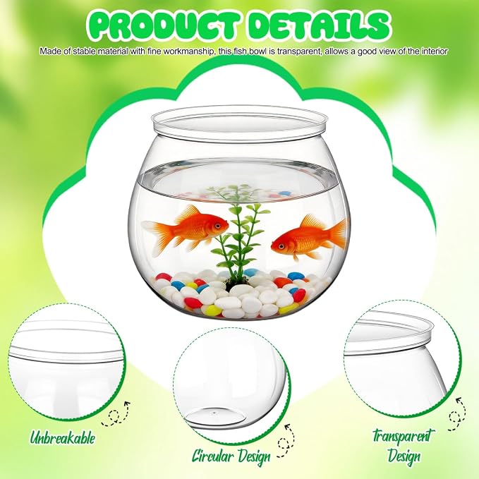 Angoily Transparent Plastic Fish Bowl 5.11 Inch Small Round Aquarium Tank for Desktop Home Office Decoration and Goldfish