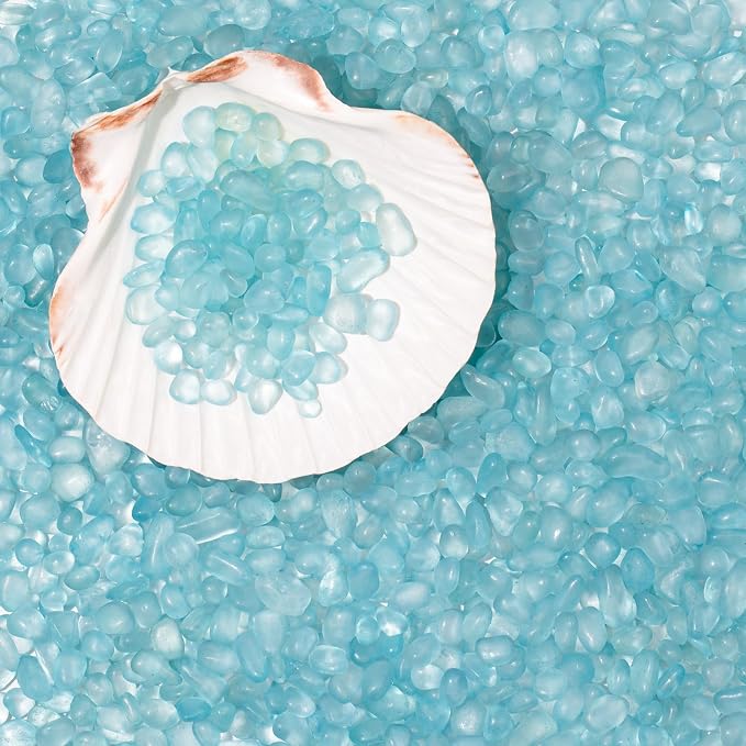 QEQEKAKA Sea Glass Stones for Crafts 1LB Ice Blue Pebble Gemstones Bulk | Small Glass Stones for Beaching Wedding DIY Decor Aquarium Turtle Tank Vase Filler (405g/14.28oz)