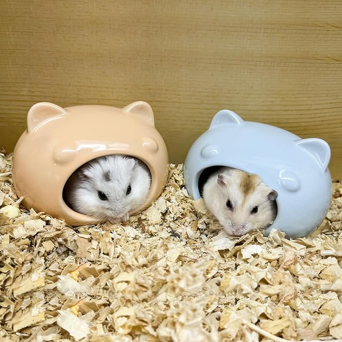 Hamster Ceramic House, Cute Bear Shape Hamsters Summer Cooling Cave for Small Pets Dwarf Mice Gerbils (Orange, S)