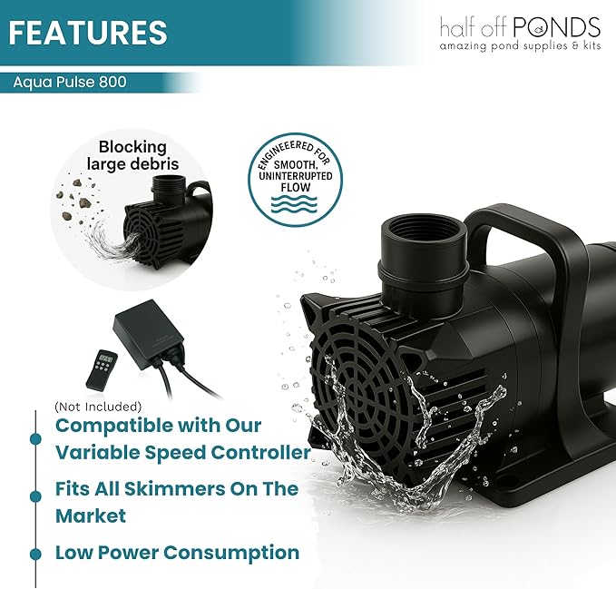 HALF OFF PONDS Submersible Water Pump, 800 GPH Pond Pump with 33FT Power Cord and 13FT Max Head, 82W Ultra Quiet Energy Efficient Pump for Koi Pond, Fountain, Waterfall, Water Garden, Skimmer