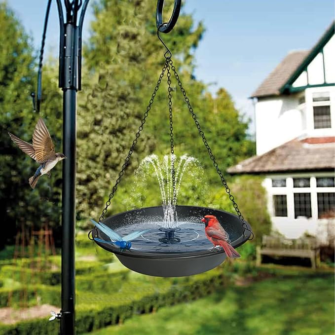 Hanging Bird Bath for Outdoors 11.4 inch Birdbath Bowl Window Birds Feeder with Rust-Proof Black Chains Hooks Metal BirdBaths Hanging Bird-Feeder for Garden Backyard Decor Metallic Black