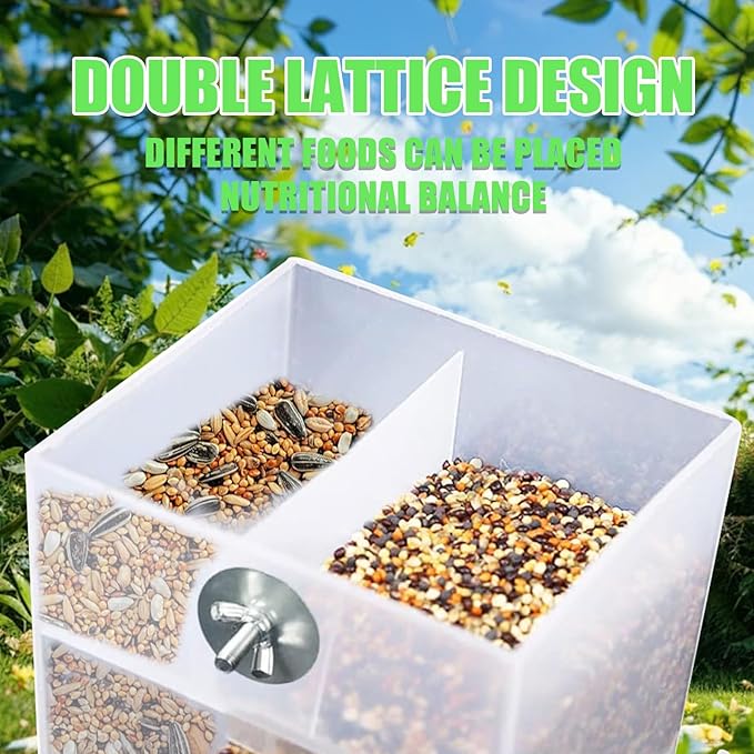 No Mess Automatic Bird Feeder, Acrylic Transparent Parrot Feeder Cage Accessories, Parrot Seed Food Feeder Container Cage Accessories for Small Medium Birds Parakeets Lovebirds (Semi Transparent)