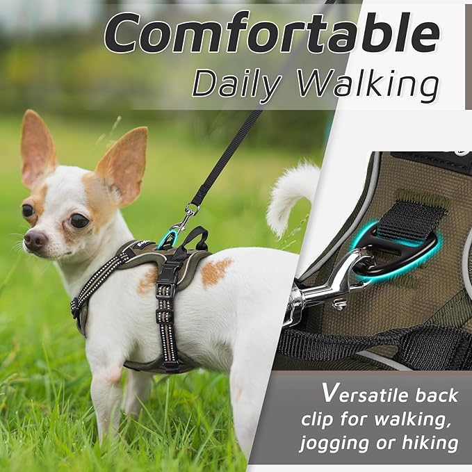 Eagloo Small Dog Harness No Pull, Service Vest with Reflective Strips and Control Handle, Adjustable and Comfortable for Easy Walking, No Choke Pet Harness with 2 Metal Rings, Brown, XS