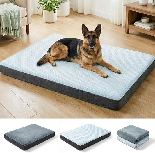 Dog Bed for Crate, Extra Large Cooling Mat for Dogs, Waterproof Dog Bed with Dual Surface Removable Washable Covers, 42 x 30 Inch Pet Bed with Egg Crate Foam