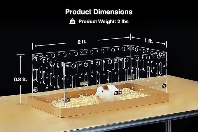 GuineaLoft™ Acrylic Cage (Model-C2) - Small 2x1 ft Open Cage for a Single Guinea Pig, Disposable Bottom, Connectable, DIY Extendable - Visit the Guinea Loft Store to See It All