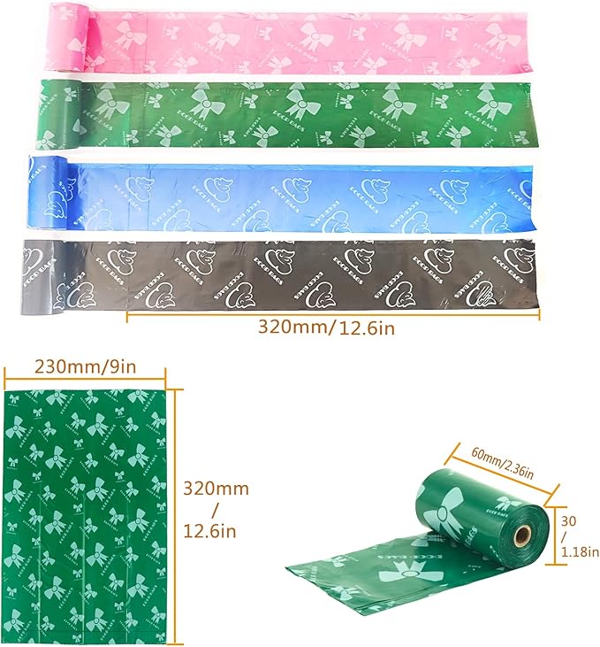 Biodegradable Pet Waste Bag Refill Roll, Heavy-Duty (120 Bags/8 Rolls/4 Colors) Unscented, Leak-Proof Design Eco-Friendly, Degradable Pet Waste Disposal Bags