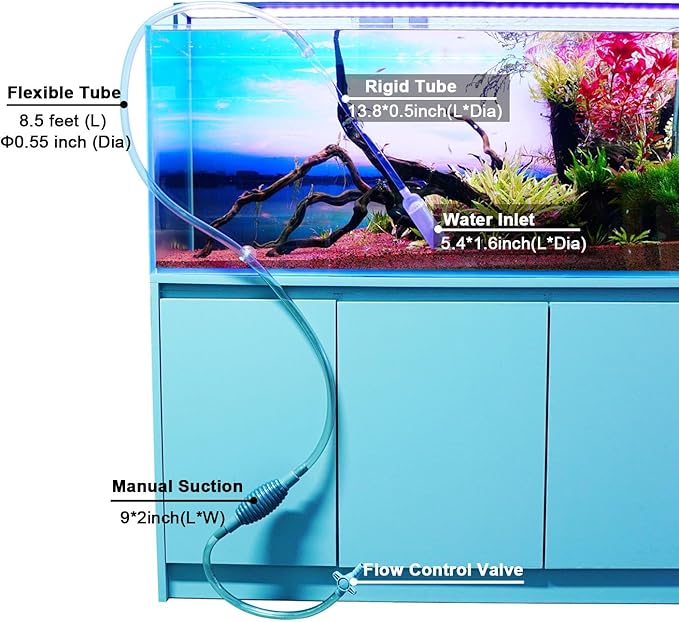 Fish Tank Cleaning Kit with Aquarium Siphon, Fish Net, and Algae Scraper | All-in-One Fish Tank Cleaner for Various Tank Sizes