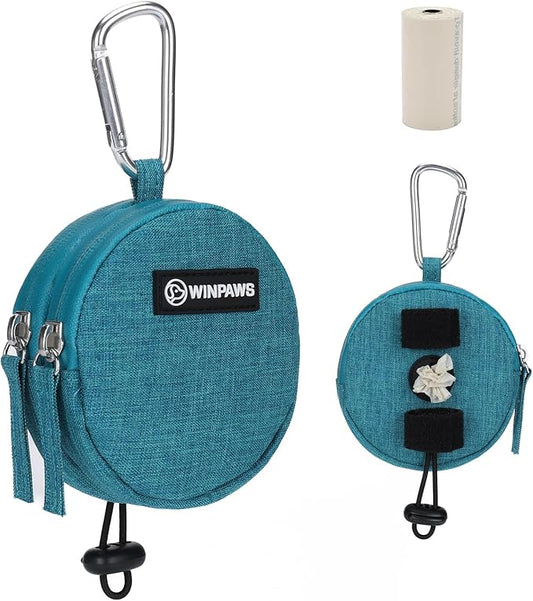 Dog Poop Bag Holder for Leashes- Dog Treat Pouch with Waterproof Zipper,Puppy Training Small Bag with Carabiner & Bungee Toggle,Two Pockets for Dry or Wet Treats-Pet Travel Walking Essentials (Green)