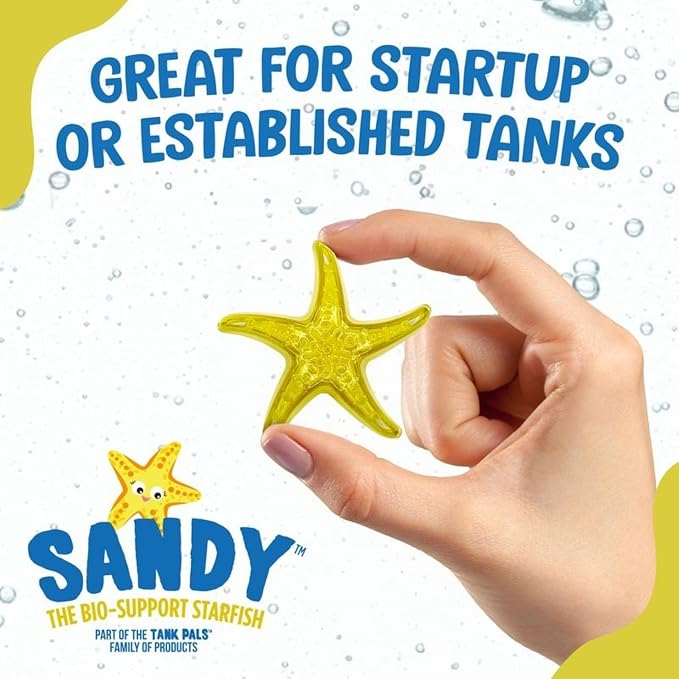 Sandy The Bio-Support Starfish - 3 Pack, Yellow- Promotes A Healthy Balanced Aquarium Ecosystem, Probiotic Growth, Tank Environment Control | Probiotic aquarium treatment for freshwater & saltwater tanks – up to 60 days, cannot be overdosed