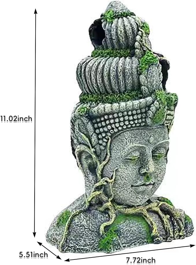 Hamiledyi Buddha Head Statue Aquarium Decorations Resin Fish Hideout Betta Cave for Large Fish Tank Ornaments Betta Sleep Rest Hide Play Breed(Large Size)