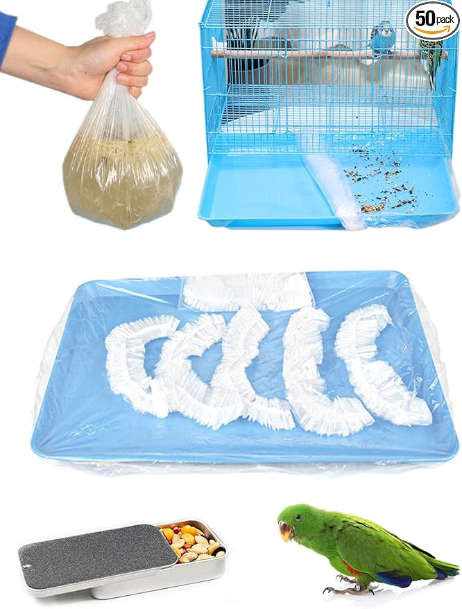 Disposable Bird Cage Liners Clear Plastic Parakeet Cage Liner Bag - 50 Pcs Parrot Cage Tray Liners Universal Film Bird Cage Accessories for Finches Canaries Cockatiels Birdcage