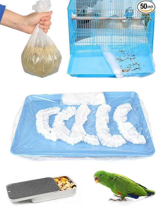 Disposable Bird Cage Liners Clear Plastic Parakeet Cage Liner Bag - 50 Pcs Parrot Cage Tray Liners Universal Film Bird Cage Accessories for Finches Canaries Cockatiels Birdcage