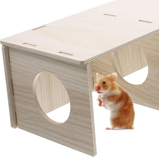 Gadpiparty Wooden Hamster Habitat with Two Rooms, Wood Cabin and Hideout for Guinea Pigs, Mice, Rats, and Small Pets – Toy for Play and Rest