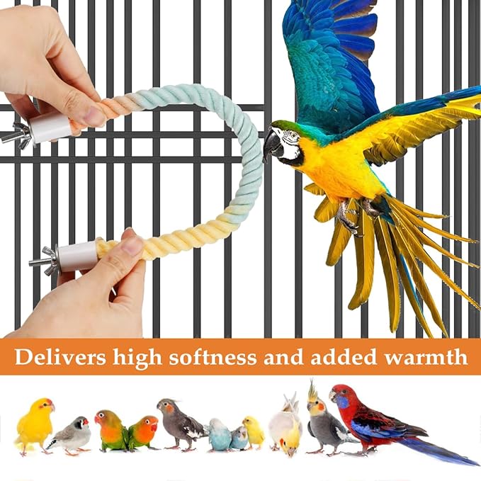 3 Pack Bird Rope Perch for Parakeets Cockatiels, Colorful Cotton Parrot Bungee Swing Toy, 31" & 13" Multi-Shape Bendable Cage Climbing Stand Accessories for Small Medium Birds, Gradient