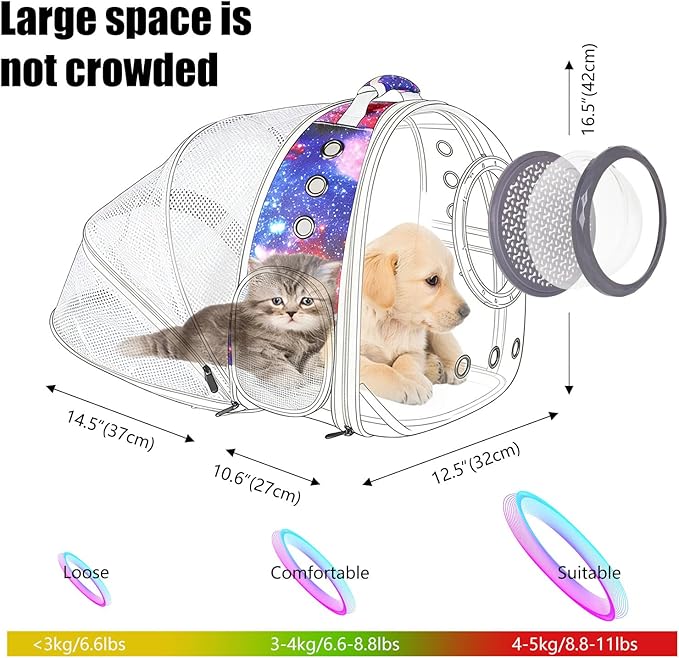 Galaxy Blue Cat Bubble Backpack,Back Expandable cat Backpack with Clear Window -Space Capsule Cat Carrier for Kitten Bunny Small Puppy Vet and Outdoor Adventure(Galaxy Blue)