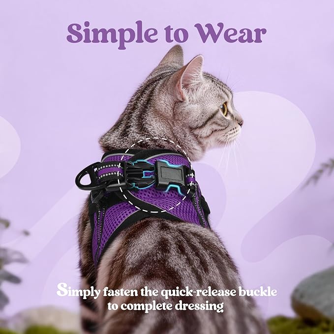 rabbitgoo Cat Harness and Leash Set for Walking Escape Proof, Adjustable Soft Kittens Vest with Reflective Strip for Cats, Comfortable Outdoor Vest, Purple, XL