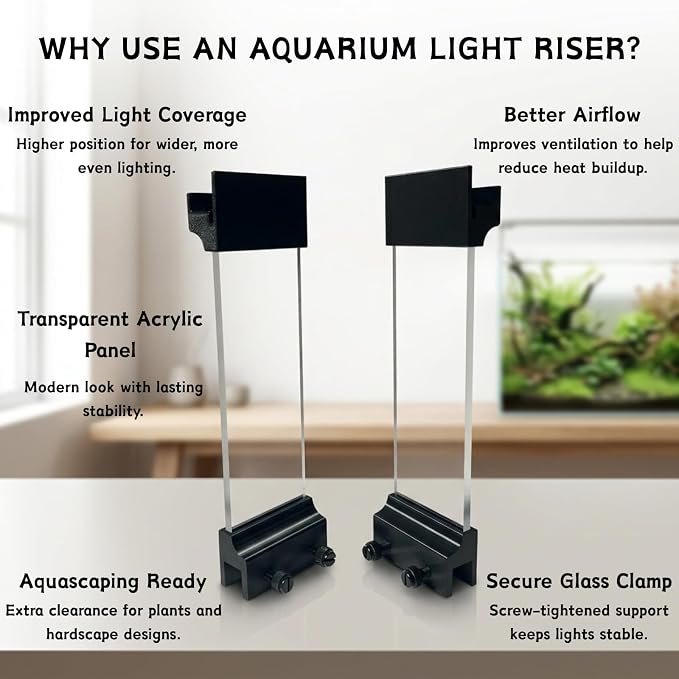 Aquarium Light Riser Compatible with Fluval Plant & Marine LED Lights (8") | Fits Plant 3.0, Plant 2.0, Marine 3.0 & Marine 2.0, Clear Acrylic Panel Stand for Rimless Tanks up to 15mm