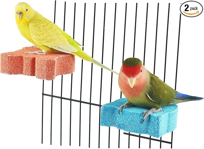 2 Pcs Bird Cage Grinding Platform Stand Parrot Calcium Perch Small Animals Beak Stone Foot Claws Trimmer Parakeets Natural Chewing Toys for Small Medium Birds Budgies Conures Cockatiels Rats