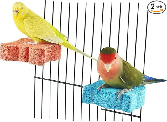 2 Pcs Bird Cage Grinding Platform Stand Parrot Calcium Perch Small Animals Beak Stone Foot Claws Trimmer Parakeets Natural Chewing Toys for Small Medium Birds Budgies Conures Cockatiels Rats