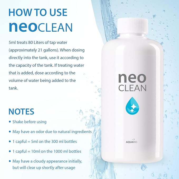 Aquario Neo Clean - Crystal Clear Water Treatment for Freshwater Aquariums - Removes Cloudiness Efficiently - Water Conditioner for Aquarium Tank - 300ml