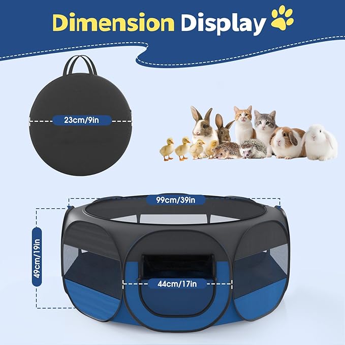 VavoPaw Small Animal Playpen, Chicken Brooder Box with Cover Top, Portable Outdoor Exercise Pet Cage Tent, Waterproof Breathable Pet playpen Indoor for Chick Ktiien Bunny Hamster Guinea Pig,Black+Blue