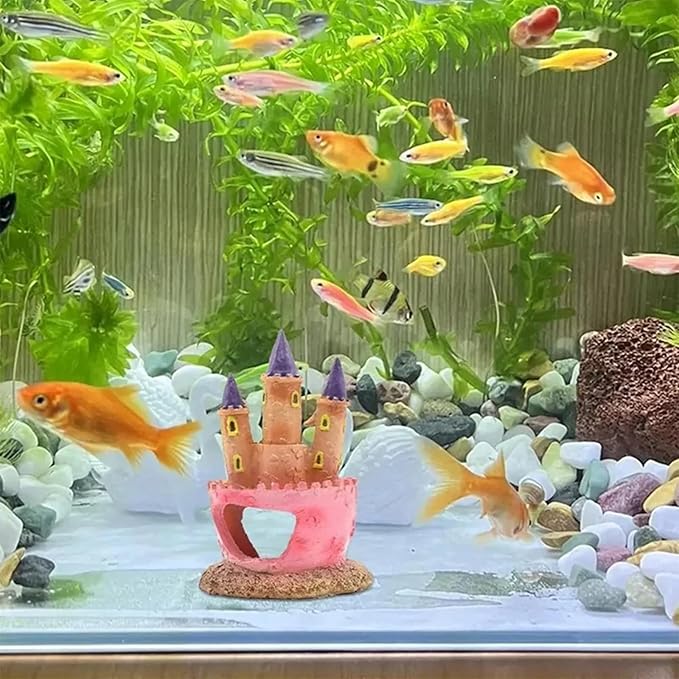 3D Resin Aquarium Decoration Castle – Cartoon Fish Tank Ornament, Non-Toxic Safe for Freshwater/Saltwater Tanks, Colorful Design, Enhances Underwater Environment (Multicolor)