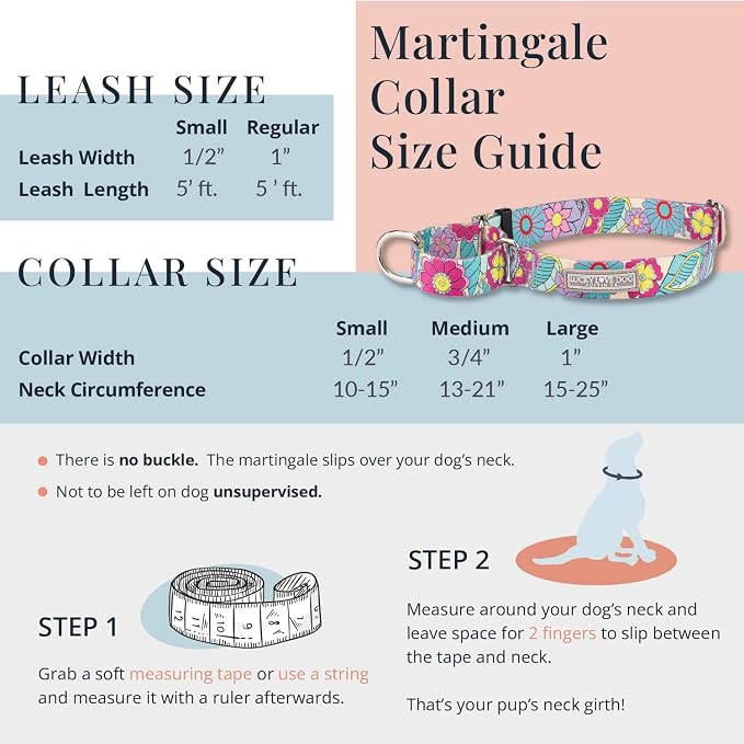 Lucky Love Dog Martingale Dog Collar - Adjustable, No-Slip, Comfortable, Durable, Soft Webbing & Stylish Patterned Collar for Male and Female Dogs Ideal for Training & Walking - Laguna, Medium