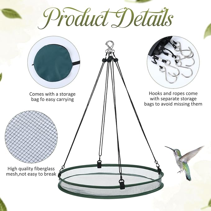 FoldTier 2 Pieces Universal Wild Bird Seed Catcher Hanging Hoop Platform Bird Seed Catcher Tray for Hummingbird Feeders Bee Feeder Outdoor Garden Accessories (20 Inch)