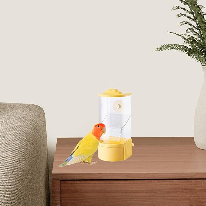 No Mess Bird Feeder Hanging Feeding Station Anti Splashing Parrot Foraging Feeder Food Container for Cockatiel Budgies Canary Pink(Yellow)