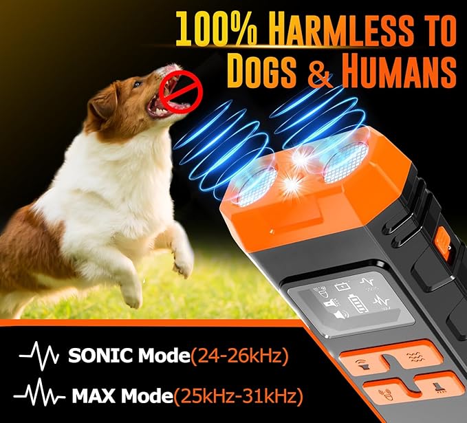 5-in-1 Dog Bark Deterrent Device, Ultrasonic Anti Barking Tool for Dogs, Handheld Barkshield for Handheld Discipline Training Tool to Stop and Control Barks, Bad behaviors, Indoor Outdoor Use