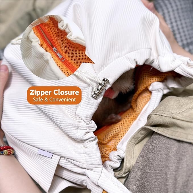 Ferret Sling Carrier - Pet Carrying Bag with Adjustable Strap Hands Free Shoulder Bag Crossbody Travel Slings Soft Small Animal Bonding Pouch Front Backpack for Ferret Rabbit Puppy Kitten (Beige)