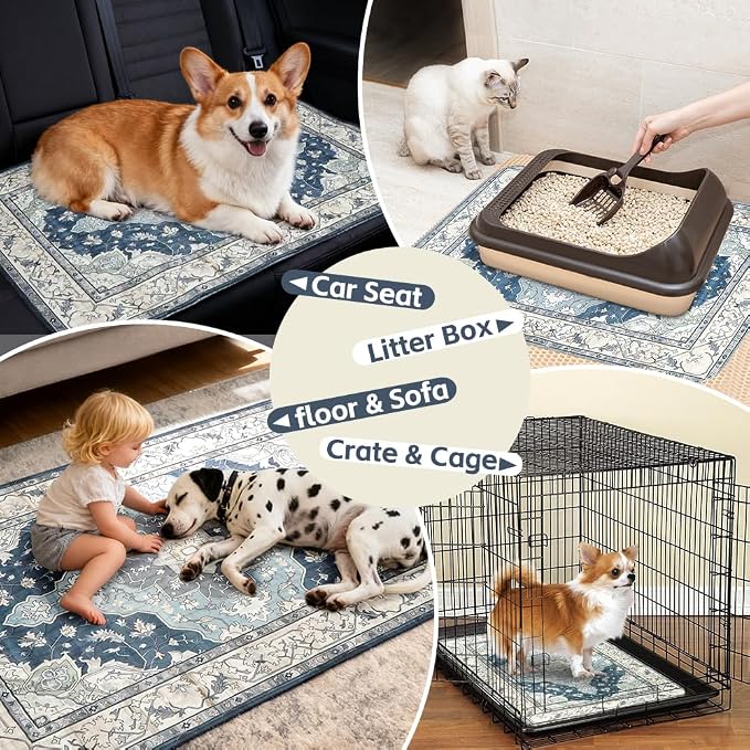 Washable Pee Pads for Dogs, 2 Pack Reusable Puppy Training Pads 40"x26" Super Absorbent Waterproof Dog Training Pads, Non-Slip Potty Pads, Whelping Pads Litter Mat Navy & Ecru