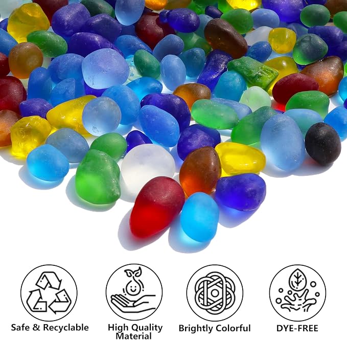 QYGL Sea Glass Stones - 0.9LB Colorful Frosted Glass Pebbles Gemstones | Perfect for Aquarium Rocks, Fish Tank Gravel, Vase Fillers, DIY Crafts, and Home Decor