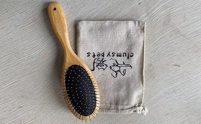 ClumsyPets Dog & Cat Ball Pin Slicker Grooming Brush with Bamboo Handle for Pets Massage Bath and Removes Mats Loose Fur Hairs