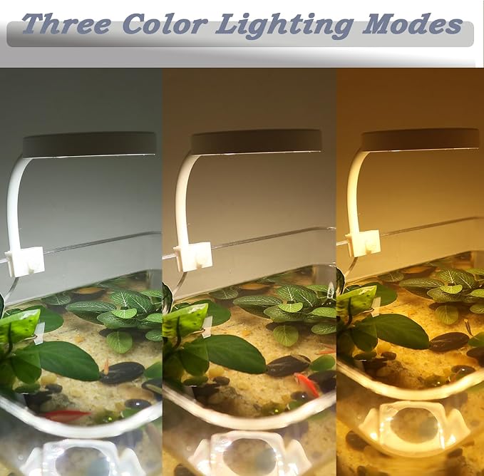 Upgraded Aquarium Light Clip On Fish Tank LED Light Small USB Light Dimmer Multi-Color White+Warm Yellow+Yellow 1 to 5 Gal (Adapter NOT Included, No Timer)