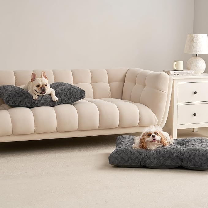 EHEYCIGA Washable Large Dog Bed for Crate 35x23 Inch, Kennel Pad for Dogs Up to 45 lbs, Plush and Comfy Pet Sleeping Mat, Charcoal