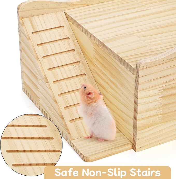 Covzoe Guinea Pig Hideout, Large Hamster Wood House Castle with Stairs and Window, No Assembly Required, Small Animal Bed Hut Habitats, Ideal for Chinchillas Dwarf Mice Gerbils