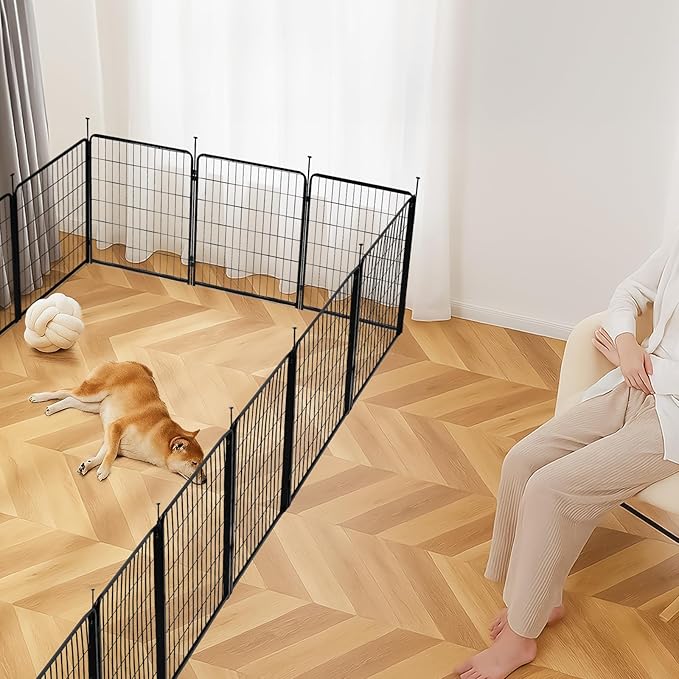 Amazon Basics Dog Playpen, 16 Panels Metal Fence with Door, Foldable for Indoor and Outdoor Use, Suitable for Small to Medium Sized Dogs, 42 Inch Height, Black