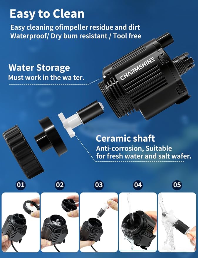 Gravel Vacuum for Aquarium, 6 in 1 Fish Tank Cleaner Tool Kit Electric Vacuum Gravel Cleaner for Aquarium Automatic Water Change, Wash Sand, Water Circulation,With Filter Cup, Hose Clamp (370GPH 22W)