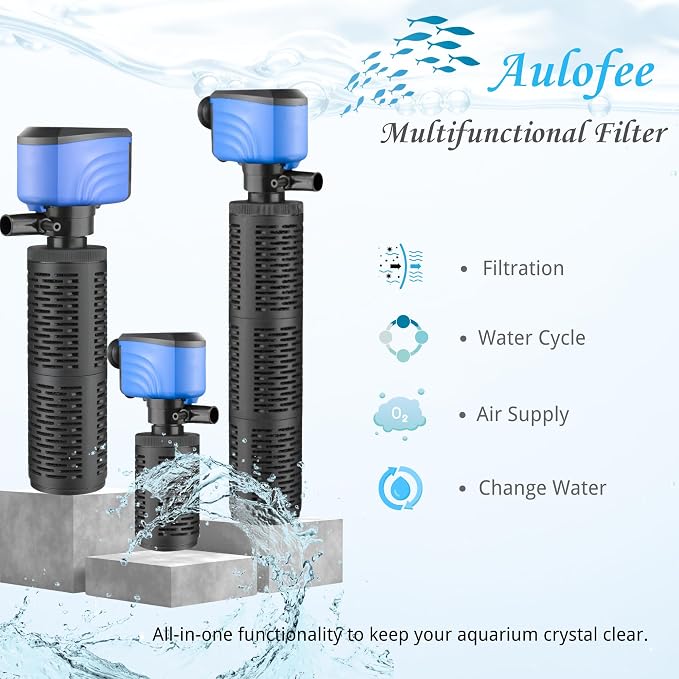 50-150 Gallon Submersible Aquarium Filter, Internel Fish Tank Filters for Large Tanks, Whisper Turtle Tank Filter for Small Pond, Saltwater & Freshwater, 12-Inch