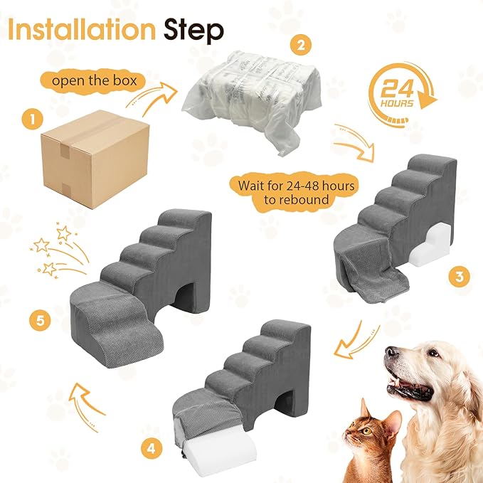 Dog Stairs for High Beds, 6 Steps Soft Foam Pet Stairs for Bed 27-30 inches, L Shaped Dog Steps, Non-Slip Sturdy Pet Stairs, 30D Foam Doggie Ramp for Small/Large Dogs/Old Cats