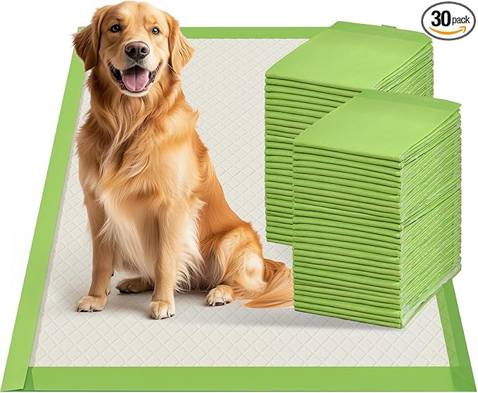 Gardner Pet Dog Pee Pads Extra Large 29"x37", XL Thicker ECO Green Disposable XLarge Puppy Training Pads Super Absorbent Full Edge-Wrapping Pad for Dogs, Puppies, Doggie, Cats, Rabbits-(30 Count)
