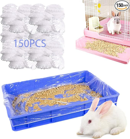 150Pcs Disposable Rabbit Cage Liners, 26'' X 18'' Plastic Bunny Cage Liner Bag Clear Guinea Pig Toilet Film, Stretch Pet Crate Tray Covers for Bunnies Ferret Chinchilla Bird Small Animal