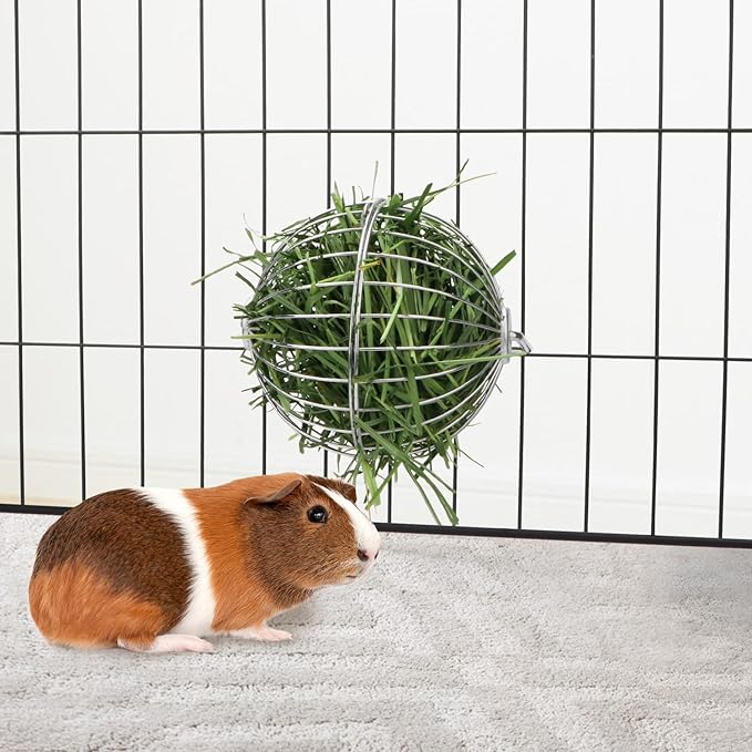 Rabbit Hay Ball Stainless Steel Hanging Feed Dispenser for Bunny Hamster Guinea Pig Rat Chinchilla (B: 5.11inch, Silver)