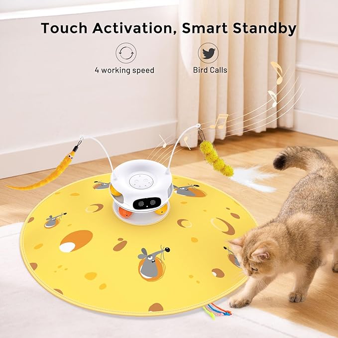 ZOMISIA Interactive Cat Toys for Indoor Cats, 5 in 1 Rechargeable Automatic Cat Toy with Laser, Motion Activated and Hide and Seek, Fluttering Feather & Dual Track Balls with Chirping for Bored Cats