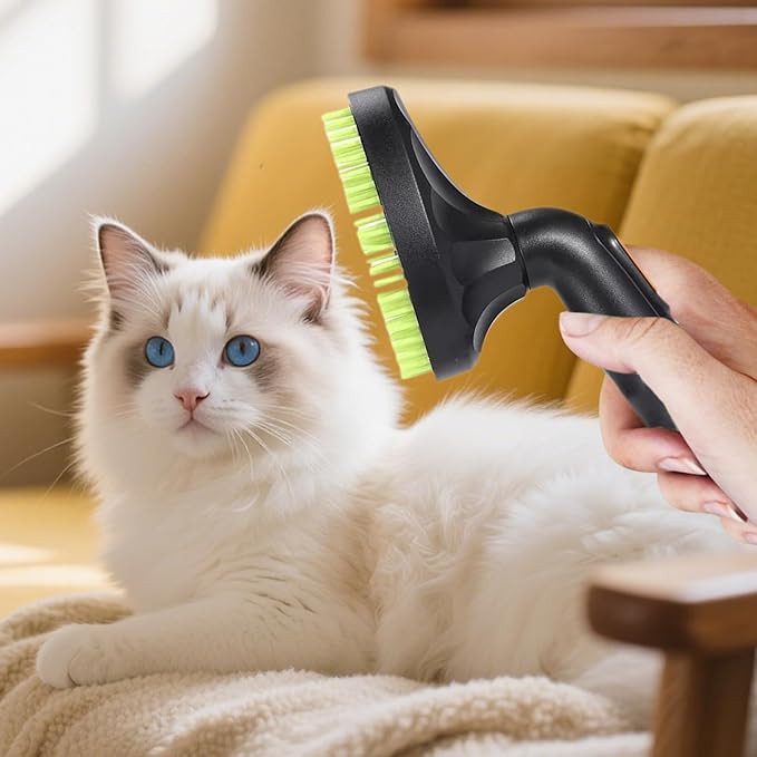 Pet Vacuum Brush - Removes Loose Hair Gently, 2 Head Attachment Kit + Pressure Relief Hole, Suction Control Design, Durable PP plasticc Body + Lightweight 160g - | for Long Haired Dog & Cat Coat Care