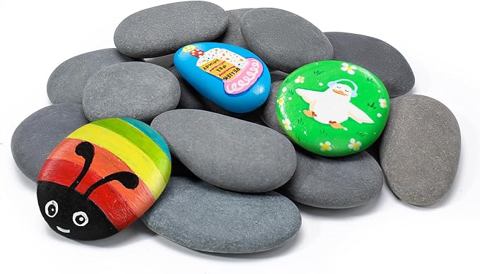 Simetufy 2"-3" 15 Pcs River Rocks for Painting Flat Smooth for Crafts | Natural Stones for DIY, Kindness Rocks Garden Decoration